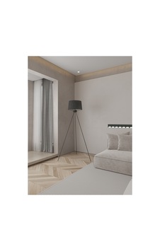Elora Siyah Metal Gri Kumaş Şapkalı Tripod Lambader Modern Dekoratif Üç Ayaklı Ayaklı Lambader, Salon, Oturma Odası, Yatak Odası Aydınlatması, E27 Duy Uyumlu