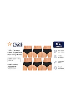 Yıldız Çamaşır Erkek Süper İnce Yazlık Modal Slip Külot 118-119 - 6 Adet Siyah Yıldız Çamaşır Erkek Süper İnce Yazlık Modal Slip Külot 118-119 - 6 Adet Siyah