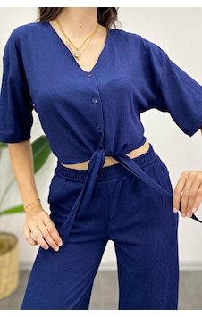 Trend Alisse Lacivert Önden Bağlamalı Crop Palazzo Alt Üst Takım Trend Alisse Lacivert Önden Bağlamalı Crop Palazzo Alt Üst Takım