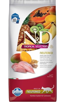 N&D Tropical Selection Düşük Tahıllı Tavuklu Tropikal Meyveli Kısırlaştırılmış Yetişkin Kedi Maması 10 KG N&D Tropical Selection Düşük Tahıllı Tavuklu Tropikal Meyveli Kısırlaştırılmış Yetişkin Kedi Maması 10 KG