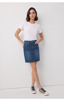 Blue White Kadın Slim Fit Jean Etek Açık Mavi