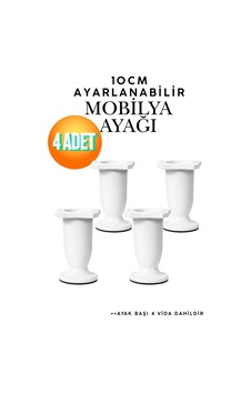 Yonca Beyaz Mobilya Ayağı 10 Cm - Ayarlanabilir Plastik Kanepe Sehpa Dolap Baza Tezgah Ayağı 4'lü Set Beyaz Beyaz