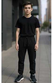 Black Steel Garson Çocuk Düz Eşofman Siyah Black Steel Garson Çocuk Düz Eşofman Siyah