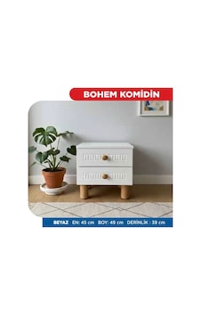 Bohem Komodin 2 Çekmeceli Beyaz Beyaz Bohem Komodin 2 Çekmeceli Beyaz Beyaz