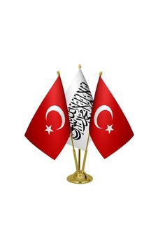 Masa Üstü Afganistan Bayrağı Türk Bayrağı Üçlü Pirinç Direk Masa