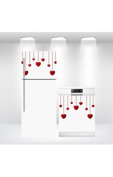 Buzdolabı Ve Bulaşık Makinesi Kapak Sticker Folyo Kaplama Kalpler (362214497)
