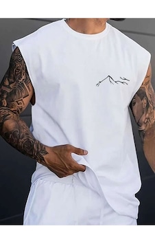 Dağ Silüet Baskılı Oversize Unisex Kolsuz Tişört BEYAZ Dağ Silüet Baskılı Oversize Unisex Kolsuz Tişört BEYAZ