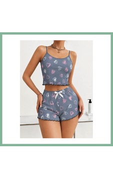 Bşkvirgo Kadın Gri Kalp Desenli Dantel Askılı Şortlu Pijama Takımı 5265 Beden: L/xl Renk: Gri Bsk2026 Bşkvirgo Kadın Gri Kalp Desenli Dantel Askılı Şortlu Pijama Takımı 5265 Beden: L/xl Renk: Gri Bsk2026