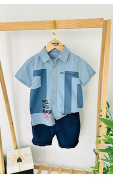 Miniğimin Cicileri Feel Cool Vibes Yazılı Erkek Çocuk Kot Şortlu Takım - Mavi Miniğimin Cicileri Feel Cool Vibes Yazılı Erkek Çocuk Kot Şortlu Takım - Mavi