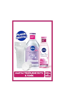 NIVEA Yatıştırıcı Micellar Makyaj Temizleme Suyu 400 ML + Aqua Rose Nemlendirici Tonik 200 ML + Pamuk NIVEA Yatıştırıcı Micellar Makyaj Temizleme Suyu 400 ML + Aqua Rose Nemlendirici Tonik 200 ML + Pamuk