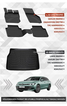 Volkswagen Passat Variant B9 2024+ Uyumlu 4.5d Sahler Premium Paspas + Liner Marka 3d Alt Bagaj Havu