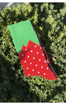 Lousocks Unisex Sağlı Sollu Çilek Desenli Soket Çorap Kırmızı Lousocks Unisex Sağlı Sollu Çilek Desenli Soket Çorap Kırmızı