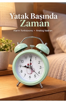 Desenli Kadranlı Analog Masa Saati Alarm Özellikli Açık Altın Desenli Kadranlı Analog Masa Saati Alarm Özellikli Açık Altın