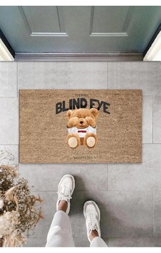 Dekoratif Dijital Blind Eye Ayıcık Bej Kapı Paspası Dış Mekan Paspas K-3189 Renkli