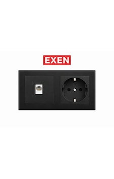 Exen Siyah 2'li Set Topraklı Priz+nümeris Modern Set İki Yuvalı Priz, 2 Yuvaya Exen Siyah 2'li Set Topraklı Priz+nümeris Modern Set İki Yuvalı Priz, 2 Yuvaya