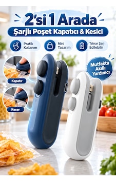 Mucit Home Poşet Kapatıcı Ve Kesici Poşet Mühürleme Aparatı Şarjlı Mini 2in1 Poşet Ambalaj Ağzı Kapatıcı Renkli
