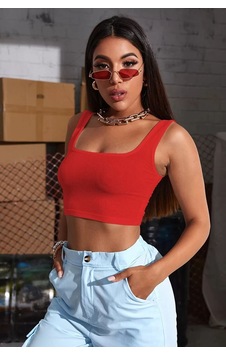Hç İç Çamaşırı Kadın Askılı Crop Top Bluz Kırmızı Kırmızı