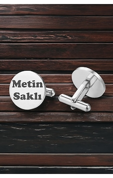 Kişiye Özel İsimli Yuvarlak Gümüş Kol Düğmesi-5986 Kişiye Özel İsimli Yuvarlak Gümüş Kol Düğmesi-5986