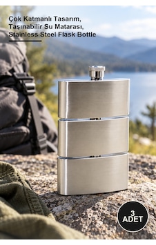 3 Adet Paslanmaz Çelik 3 Katlı Matara Çok Katmanlı Tasarım, Taşınabilir Su Matarası, Stainless Steel Flask Bottle Sarı