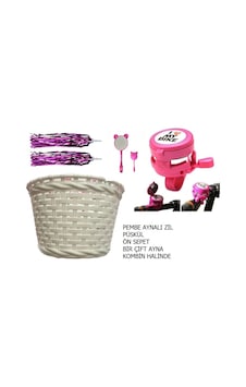 Bisiklet Çocuk Sepet - Aynalı Zil - Püskül - Ayna Dekoratif Set Pembe Bisiklet Çocuk Sepet - Aynalı Zil - Püskül - Ayna Dekoratif Set Pembe