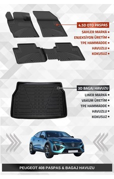 Sahler Peugeot 408 2022-2025 Uyumlu 4.5d Havuzlu Paspas Ve Liner Marka Bagaj Havuzu - Hybrid Model U