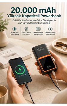 Hubrendy Tekno 20.000 Mah Taşınabilir Şarj Cihazı Dijital Göstergeli Kablolu Powerbank Diğer Hubrendy Tekno 20.000 Mah Taşınabilir Şarj Cihazı Dijital Göstergeli Kablolu Powerbank Diğer