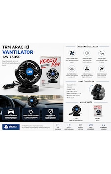 Trm Araç İçi Vantilatör 12v Çakmaklık Girişli Masaüstü Tip Siyah T305p -