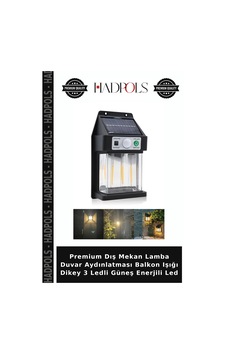 Premium Dış Mekan Lamba Duvar Aydınlatması Balkon Işığı Dikey 3 Ledli Güneş Enerjili Led Premium Dış Mekan Lamba Duvar Aydınlatması Balkon Işığı Dikey 3 Ledli Güneş Enerjili Led