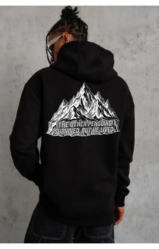 Tarzyeri Erkek Nihilist Penguen Temalı Oversize Kapüşonlu Sweatshirt - Siy Siyah