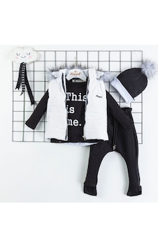 Hippil Baby Hippıl Baby 0357-4110 Kız Üçlü Yelekli Takım Beyaz