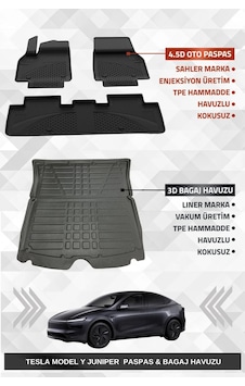 Sahler Tesla Model Y Juniper 2025+ Uyumlu 4.5d Premium Havuzlu Oto Paspas Ve Liner Marka 3d Bagaj Ha