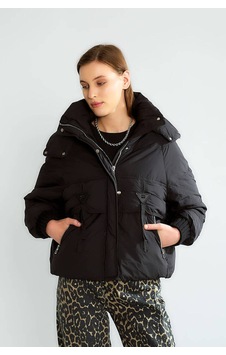 Robin Kapüşonlu Cep Detaylı Şişme Oversize Kadın Mont Siyah D99749