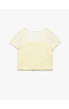 Koton Bisiklet Yaka Dantel Detaylı Askılı Astarlı Kısa Kollu Crop Tişört Sarı 5skg10543ak Koton Bisiklet Yaka Dantel Detaylı Askılı Astarlı Kısa Kollu Crop Tişört Sarı 5skg10543ak