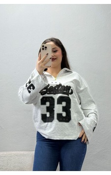 Belendir Kadın 2 İplik Baskılı Polo Yaka Oversize Sweatshirt Gri Belendir Kadın 2 İplik Baskılı Polo Yaka Oversize Sweatshirt Gri