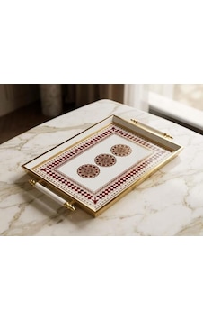 Dijital Baskılı Cam Servis Tepsisi Sedef Motifli, Metal Kulplu 46x28 Cm Dijital Baskılı Cam Servis Tepsisi Sedef Motifli, Metal Kulplu 46x28 Cm