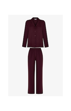 Penti Bordo Maroon Saten Çizgili Uzun Kollu Gömlek Pantolon Pijama Takımı Penti Bordo Maroon Saten Çizgili Uzun Kollu Gömlek Pantolon Pijama Takımı