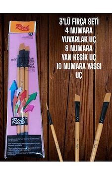 3'lü Fırça Seti Sentetik Kıl 4-8-10 Numaralar 3'lü Fırça Seti Sentetik Kıl 4-8-10 Numaralar
