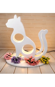 Dekoratif Ahşap Kedi Masa Lambası 25x30,5 Cm Mdf Ampul Hariç Beyaz Dekoratif Ahşap Kedi Masa Lambası 25x30,5 Cm Mdf Ampul Hariç Beyaz