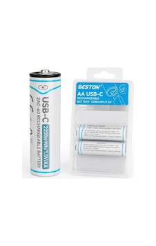 Beston Şarjlı Ince Kalem Pil Usb Type-c Kablo Ile Şarj Edilebilir Lityum 2'li 1.5v Aaa / 2220 Mwh 150mah