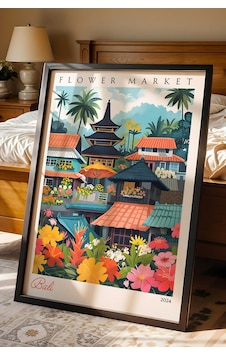 Bali Endonezya Çerçeveli Tablo Seyahat Severlere Salon Ve Ofis İçin Estetik Duvar Dekoru Travel Flower Market