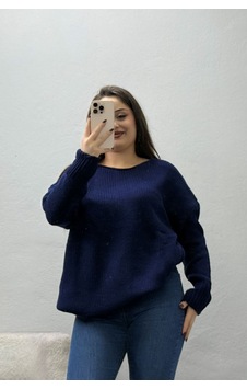 Belendir Kadın Düşük Kol Oversize Triko Kazak Lacivert