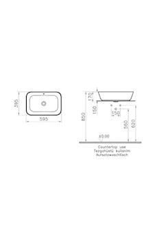 Geo 7425b003-0012 Dikdörtgen Çanak Lavabo, 60 Cm, Beyaz Geo 7425b003-0012 Dikdörtgen Çanak Lavabo, 60 Cm, Beyaz
