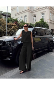 Defymoda Kadın Bisiklet Yaka Kolsuz Bluz Ve Bol Paça Aerobin Kumaş Ikili Takım Siyah Defymoda Kadın Bisiklet Yaka Kolsuz Bluz Ve Bol Paça Aerobin Kumaş Ikili Takım Siyah