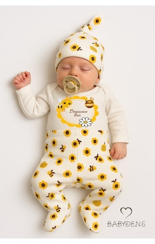 Babyden's Dayısının Balı Yazılı 3 Lü Takım Uzun Kollu Body, Patikli Alt Ve Şapka ,arılı Çiçek Desenli Bebek Takımı Ekru Babyden's Dayısının Balı Yazılı 3 Lü Takım Uzun Kollu Body, Patikli Alt Ve Şapka ,arılı Çiçek Desenli Bebek Takımı Ekru