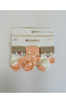 Ekinoks Socks Rabi 3'lü Kız Bebek Patikli Çorap Seti - Turuncu Turuncu