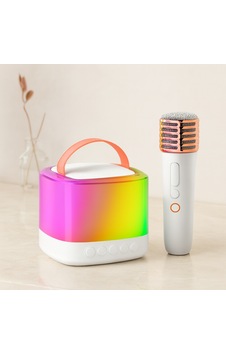 Kablosuz Mikrofonlu Karaoke Hoparlör Bluetooth, Beyaz, Usb Şarjlı Kablosuz Mikrofonlu Karaoke Hoparlör Bluetooth, Beyaz, Usb Şarjlı