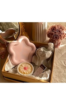Dekoratif Set Çiçek Takı Tabağı & İskandinav Vazo & Papatya Mum