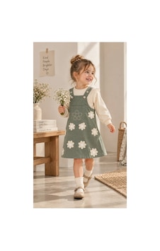Nota Kids Kız Çocuk Çiçek Desenli Jile Elbise Takım Dantel Kollu Pudra Sweatshirt Ve Askılı Elbise Yeşil Nota Kids Kız Çocuk Çiçek Desenli Jile Elbise Takım Dantel Kollu Pudra Sweatshirt Ve Askılı Elbise Yeşil