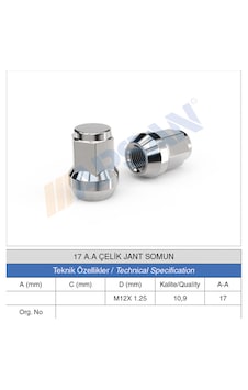 20 Adet 17 Anahtar Çelik Jant Bijon Somunu M12 x 1.25 20 Adet 17 Anahtar Çelik Jant Bijon Somunu M12 x 1.25