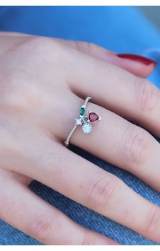 Gümüş Renk Kiraz Model Zirkon Taşlı Kadın Yüzük
